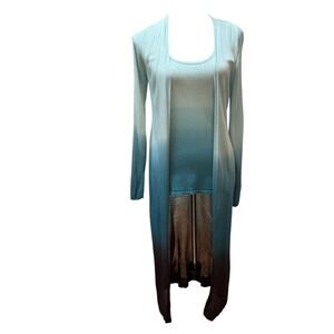 WHITE HOUSE BLACK MARKET Ombre Twin Set Duster Cardigan Teal Black Size S